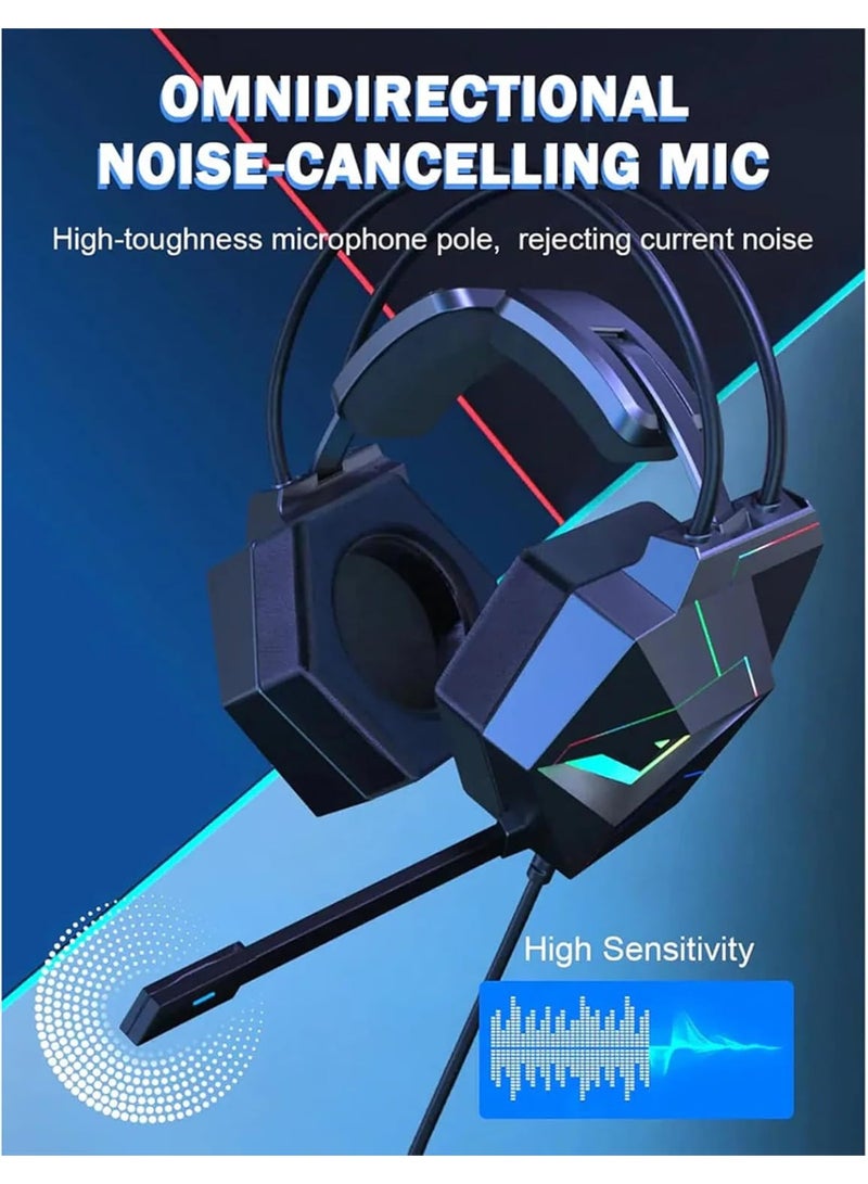 Onikuma X20 Wired Professional Gaming Headset with Noise Cancelling Microphone, 7.1 Surround Sound , RGB Lighting, 50mm Precision Drivers, 3.5mm connection , Stereo Surround Sound, Comfortable Over-Ear Design for PC and Laptops (Black) - Image 5